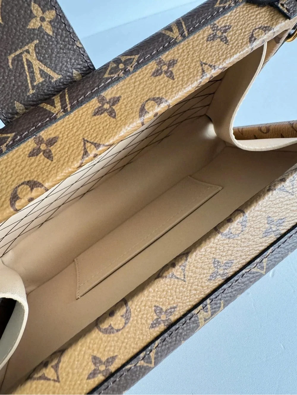 Louis Vuitton Monogram Petite Malle Crossbody in Brown and Gold